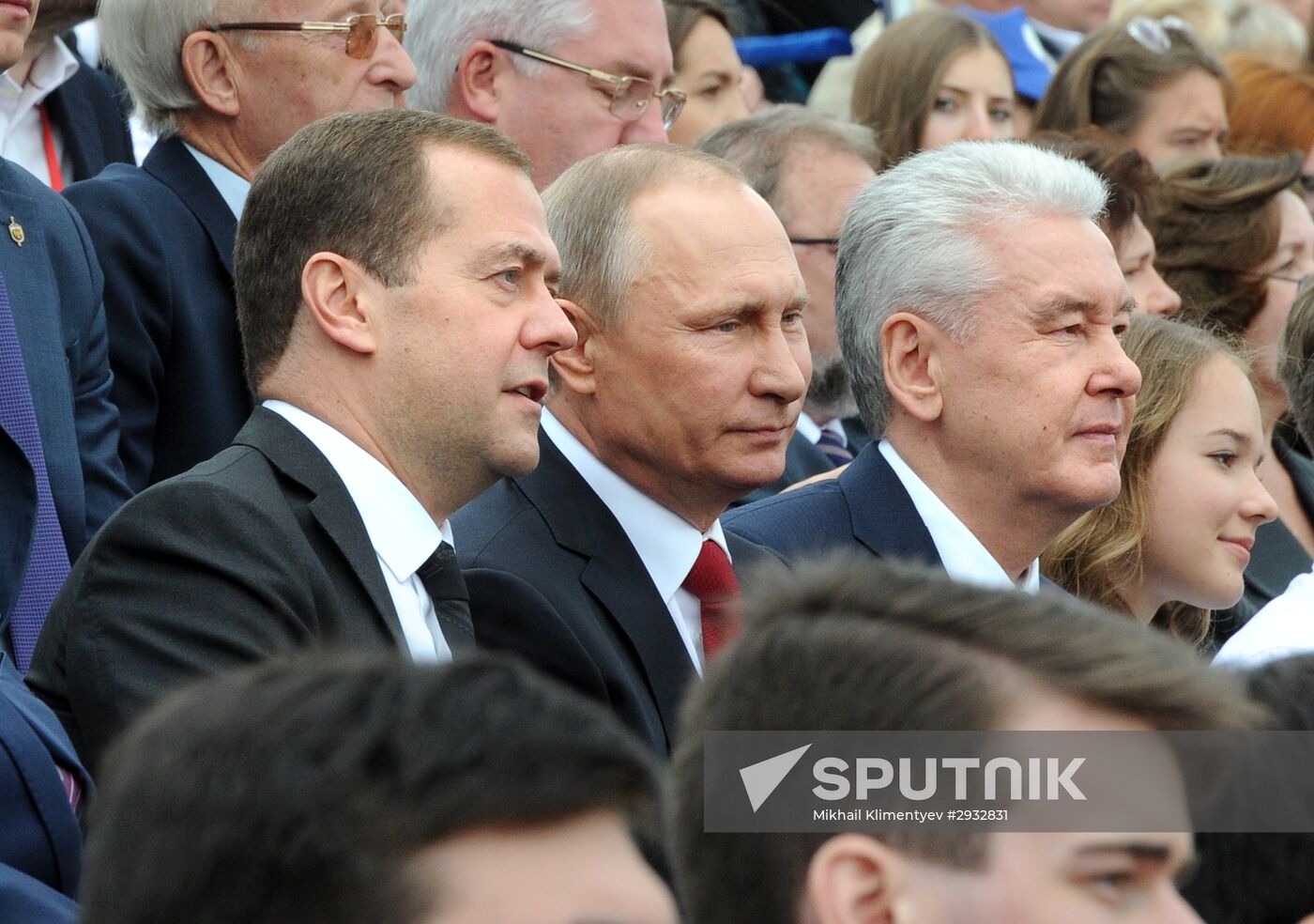 President Vladimir Putin and Prime Minister Dmitry Medvedev at City Day's solemn opening ceremony on Red Square