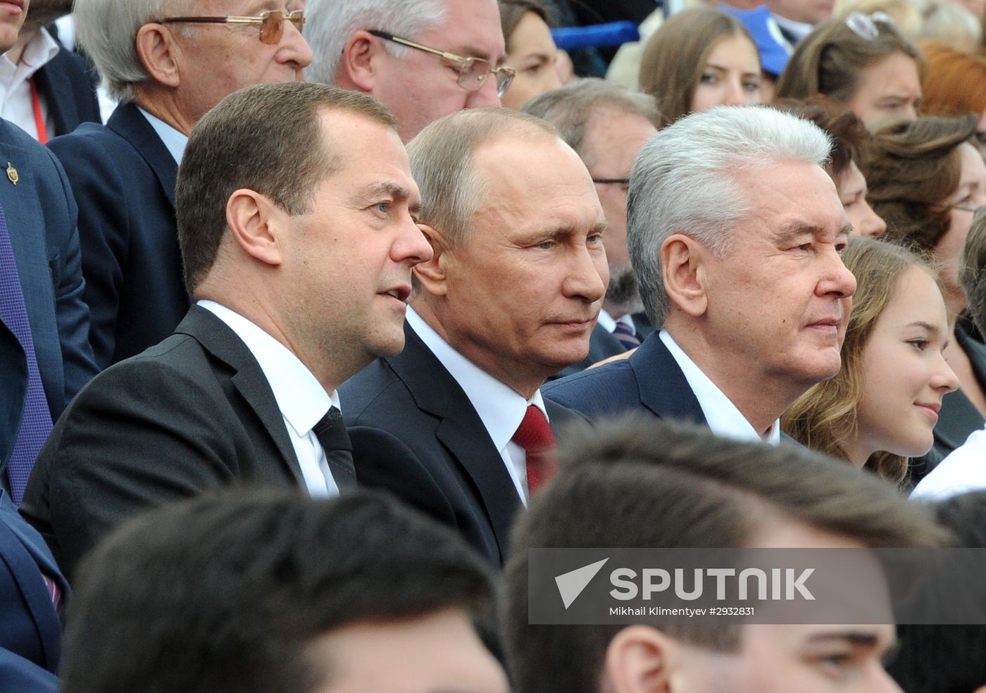 President Vladimir Putin and Prime Minister Dmitry Medvedev at City Day's solemn opening ceremony on Red Square