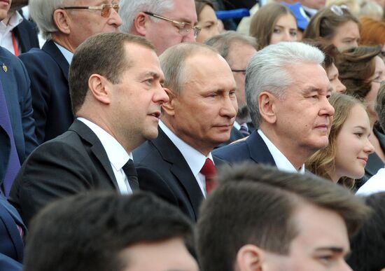 President Vladimir Putin and Prime Minister Dmitry Medvedev at City Day's solemn opening ceremony on Red Square
