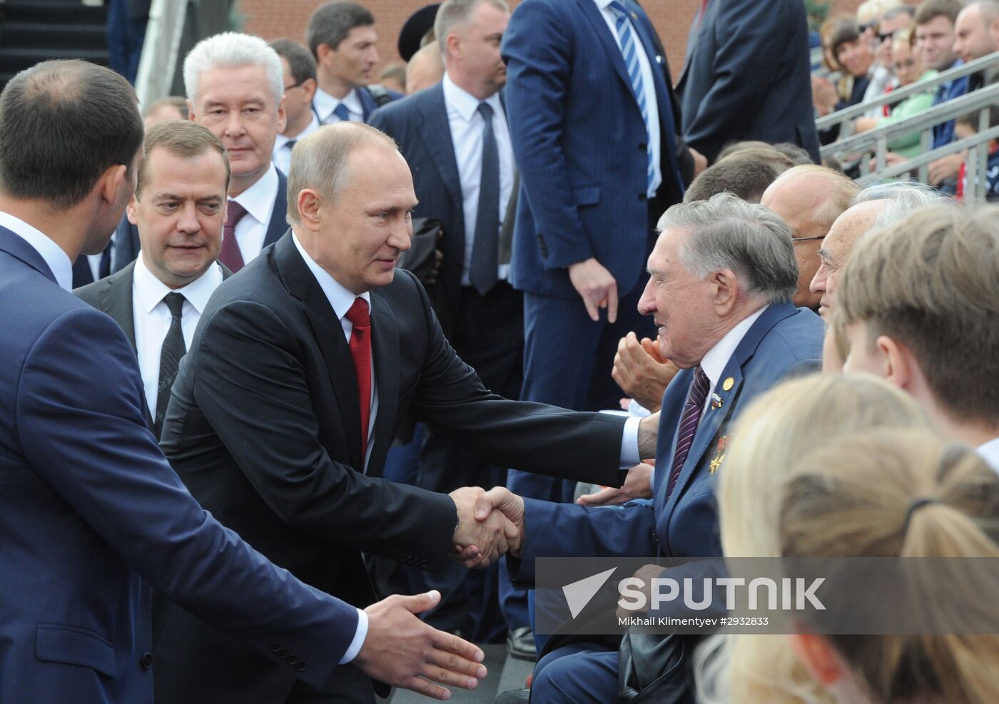 President Vladimir Putin and Prime Minister Dmitry Medvedev at City Day's solemn opening ceremony on Red Square