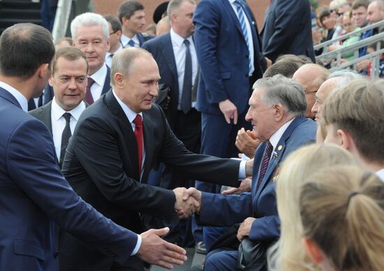 President Vladimir Putin and Prime Minister Dmitry Medvedev at City Day's solemn opening ceremony on Red Square