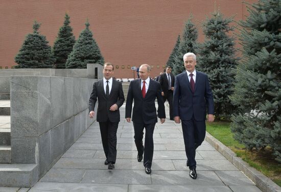 President Vladimir Putin and Prime Minister Dmitry Medvedev at City Day's solemn opening ceremony on Red Square
