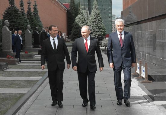 President Vladimir Putin and Prime Minister Dmitry Medvedev at City Day's solemn opening ceremony on Red Square