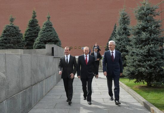 President Vladimir Putin and Prime Minister Dmitry Medvedev at City Day's solemn opening ceremony on Red Square