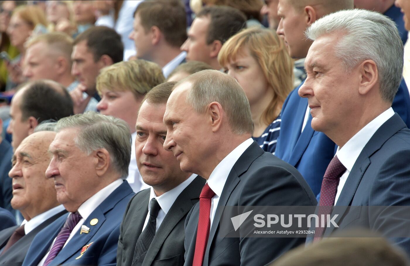 President Vladimir Putin and Prime Minister Dmitry Medvedev at City Day's solemn opening ceremony on Red Square