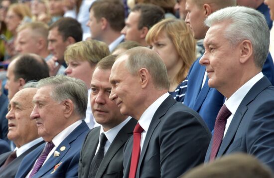 President Vladimir Putin and Prime Minister Dmitry Medvedev at City Day's solemn opening ceremony on Red Square