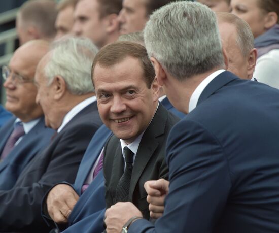 President Vladimir Putin and Prime Minister Dmitry Medvedev at City Day's solemn opening ceremony on Red Square