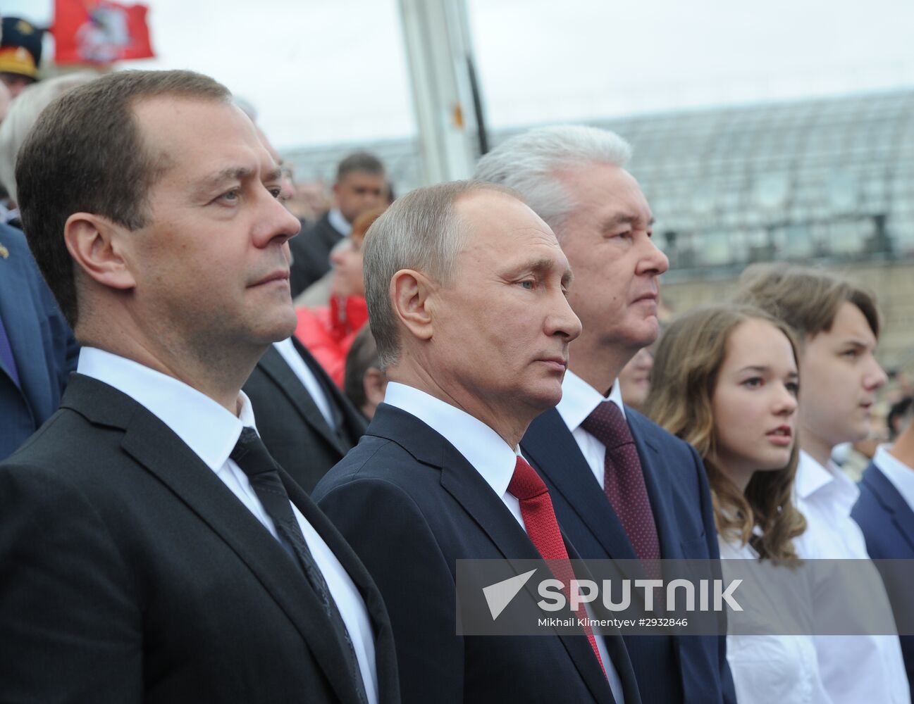 President Vladimir Putin and Prime Minister Dmitry Medvedev at City Day's solemn opening ceremony on Red Square