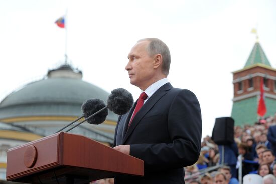 President Vladimir Putin atttends City Day's solemn opening ceremony on Red Square