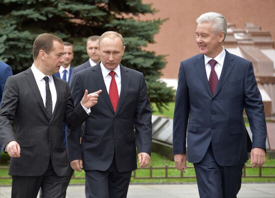 President Vladimir Putin and Prime Minister Dmitry Medvedev at City Day's solemn opening ceremony on Red Square