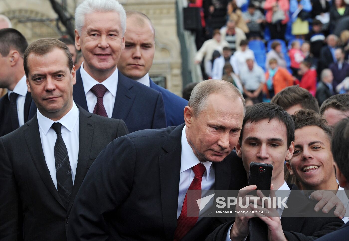 President Vladimir Putin and Prime Minister Dmitry Medvedev at City Day's solemn opening ceremony on Red Square