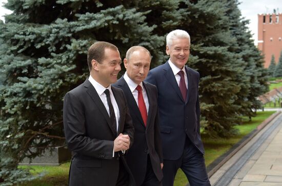 President Vladimir Putin and Prime Minister Dmitry Medvedev at City Day's opening ceremony on Red Square