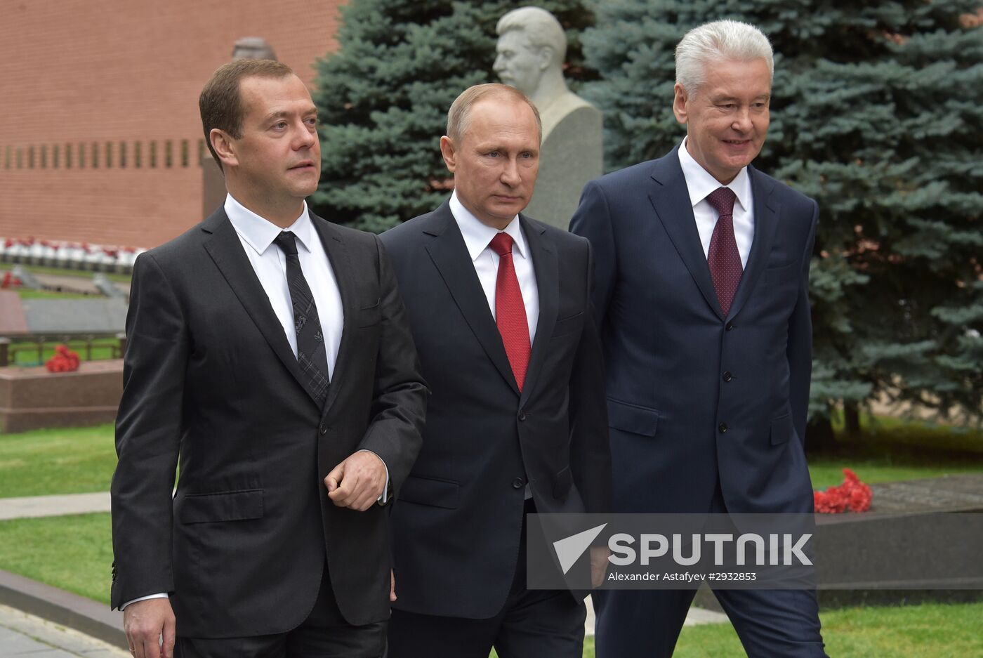 President Vladimir Putin and Prime Minister Dmitry Medvedev at City Day's solemn opening ceremony on Red Square