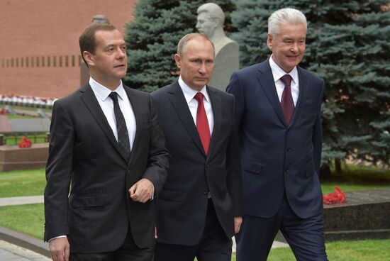 President Vladimir Putin and Prime Minister Dmitry Medvedev at City Day's solemn opening ceremony on Red Square