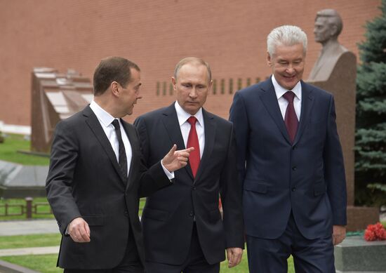 President Vladimir Putin and Prime Minister Dmitry Medvedev at City Day's solemn opening ceremony on Red Square