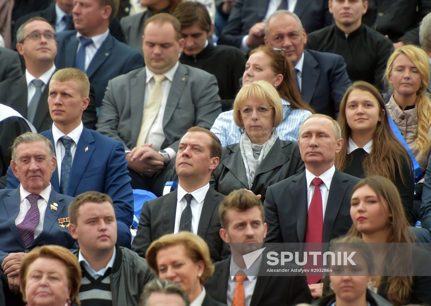 President Vladimir Putin and Prime Minister Dmitry Medvedev at City Day's opening ceremony on Red Square