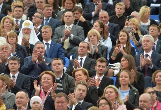 President Vladimir Putin and Prime Minister Dmitry Medvedev at City Day's opening ceremony on Red Square