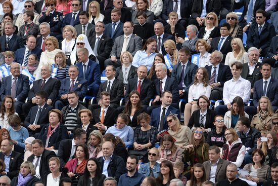President Vladimir Putin and Prime Minister Dmitry Medvedev at City Day's opening ceremony on Red Square