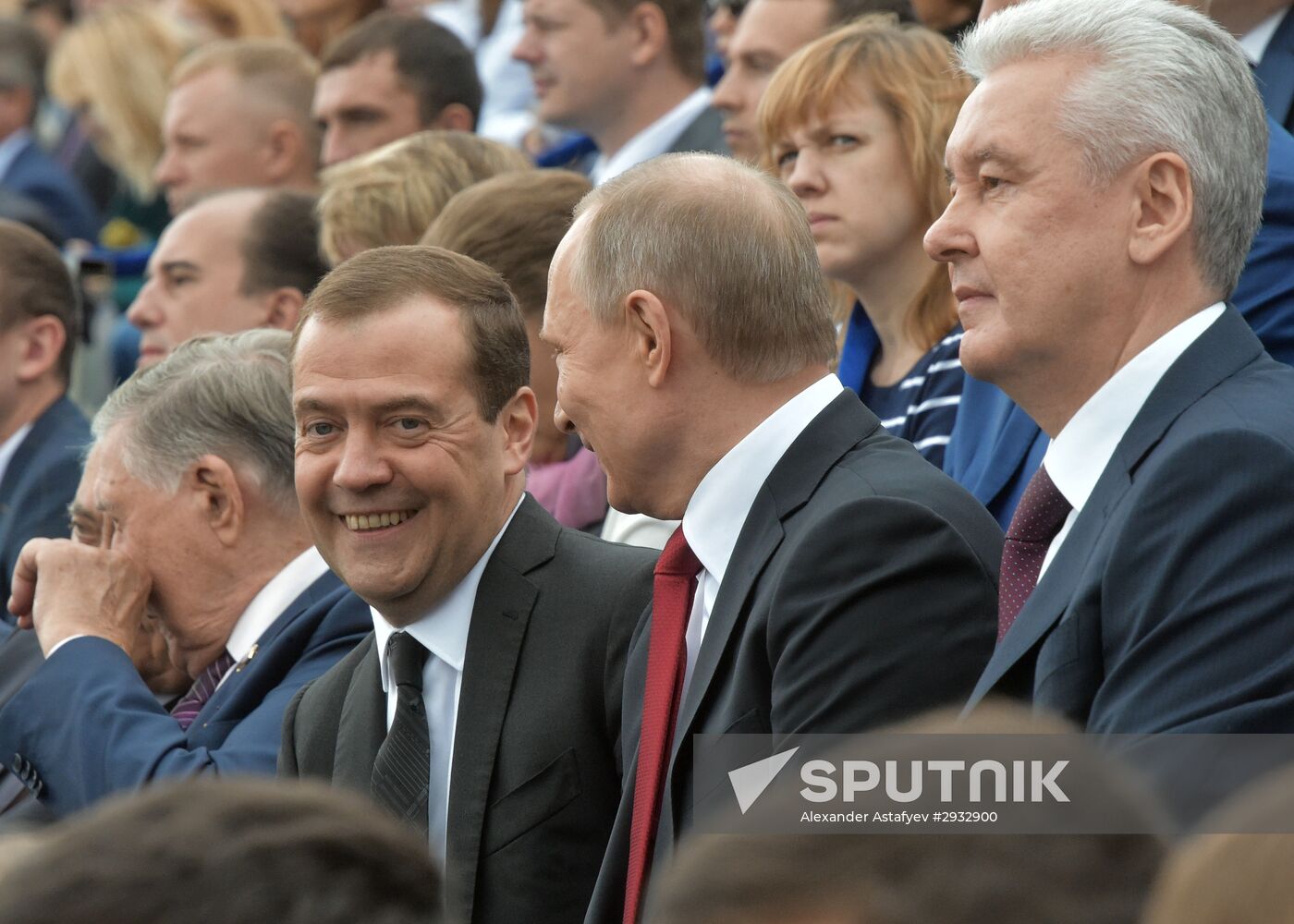 President Vladimir Putin and Prime Minister Dmitry Medvedev at City Day's opening ceremony on Red Square