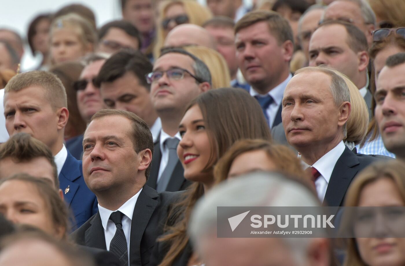 President Vladimir Putin and Prime Minister Dmitry Medvedev at City Day's opening ceremony on Red Square