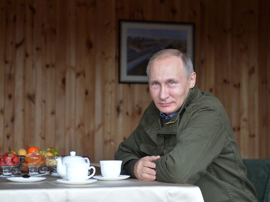 President Putin, Prime Minsiter Medvedev visit Lipno island in Novgorod Region
