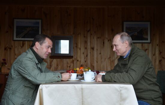 President Putin, Prime Minsiter Medvedev visit Lipno island in Novgorod Region