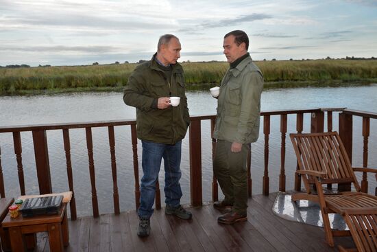 President Putin, Prime Minsiter Medvedev visit Lipno island in Novgorod Region