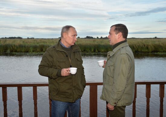 President Putin, Prime Minsiter Medvedev visit Lipno island in Novgorod Region