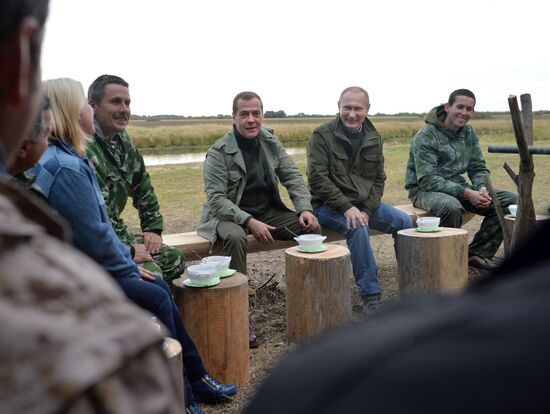 President Putin, Prime Minsiter Medvedev visit Lipno island in Novgorod Region