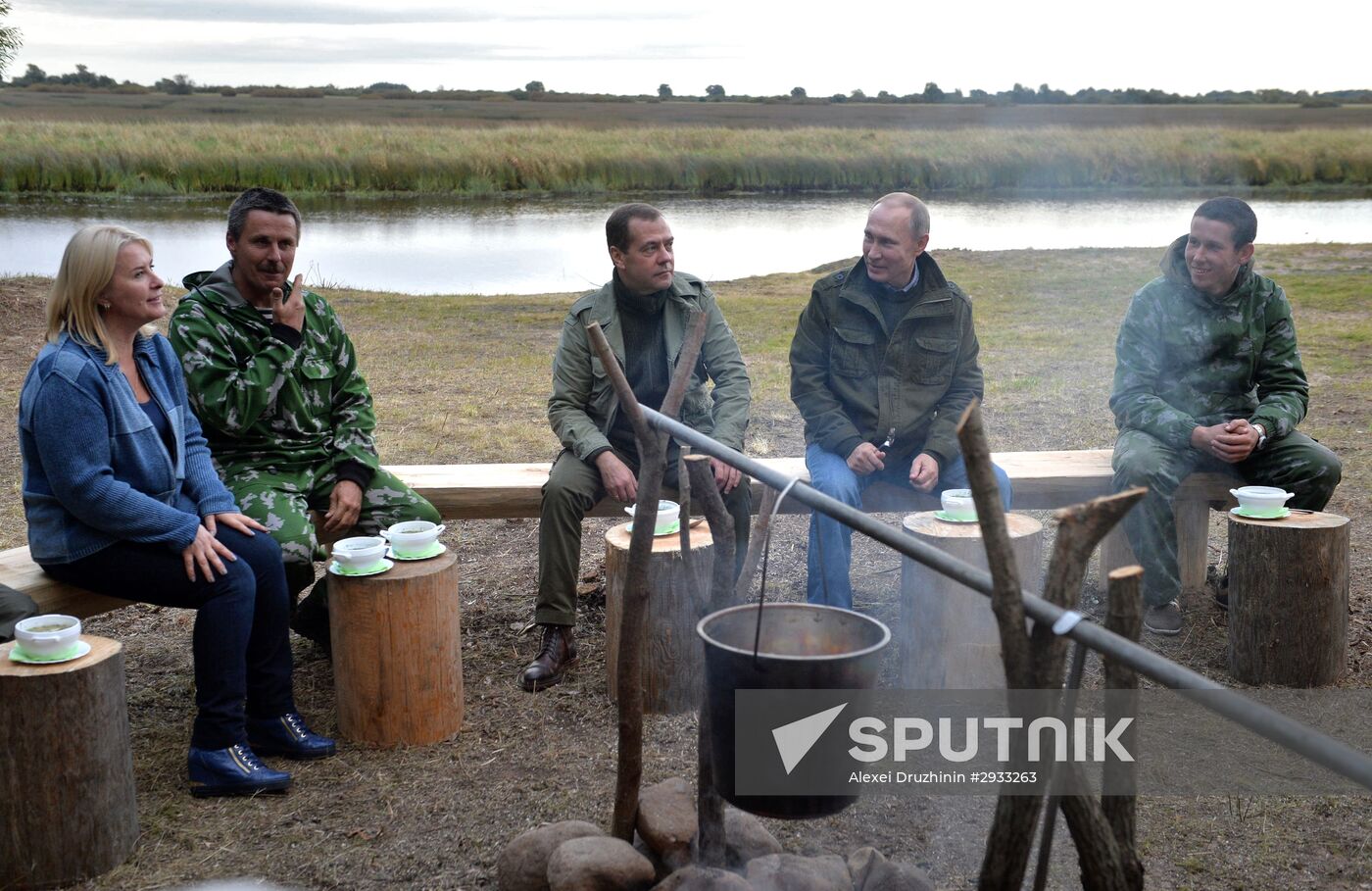 President Putin, Prime Minsiter Medvedev visit Lipno island in Novgorod Region