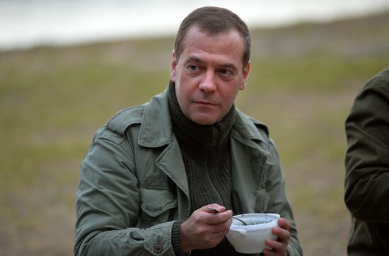 President Putin, Prime Minsiter Medvedev visit Lipno island in Novgorod Region