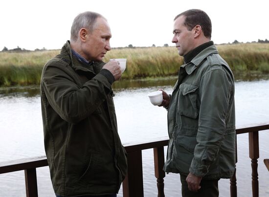 President Putin, Prime Minsiter Medvedev visit Lipno island in Novgorod Region