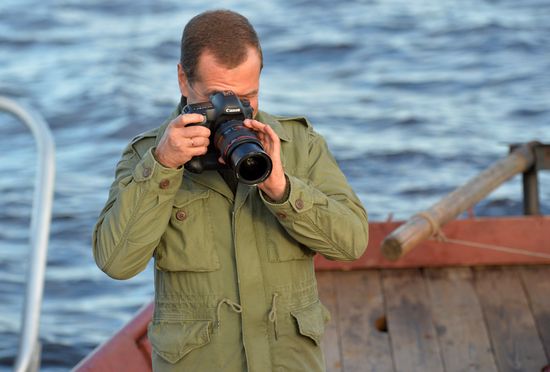 President Putin, Prime Minsiter Medvedev visit Lipno island in Novgorod Region