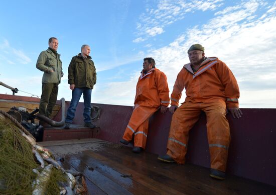 President Putin, Prime Minsiter Medvedev visit Lipno island in Novgorod Region