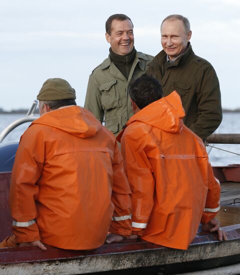 President Putin, Prime Minsiter Medvedev visit Lipno island in Novgorod Region