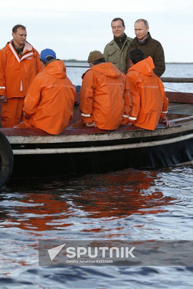 President Putin, Prime Minsiter Medvedev visit Lipno island in Novgorod Region
