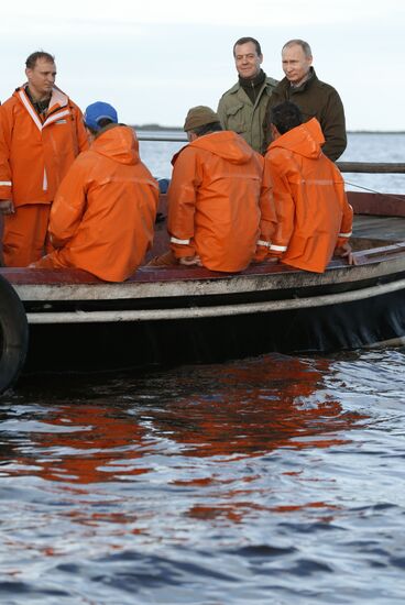 President Putin, Prime Minsiter Medvedev visit Lipno island in Novgorod Region