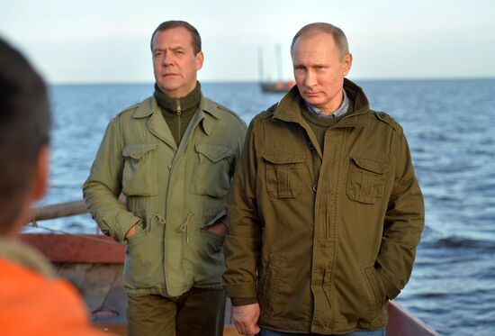 President Putin, Prime Minsiter Medvedev visit Lipno island in Novgorod Region