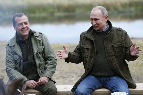 President Putin, Prime Minsiter Medvedev visit Lipno island in Novgorod Region