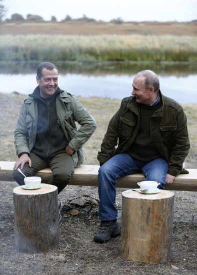 President Putin, Prime Minsiter Medvedev visit Lipno island in Novgorod Region