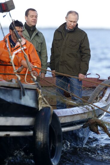 President Putin, Prime Minsiter Medvedev visit Lipno island in Novgorod Region