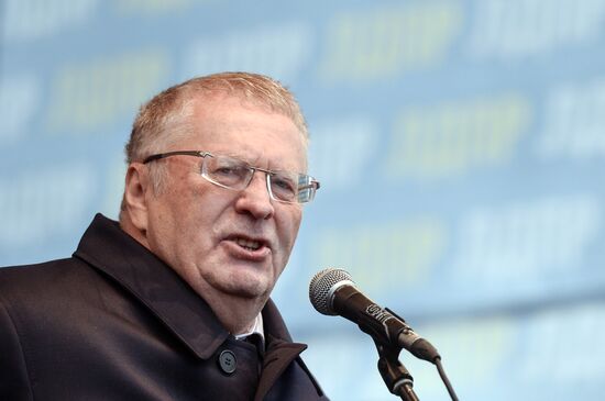 Russian liberal democrats rally in support of its candidates in parliamentary election