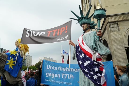 Protest rally against Transatlantic Trade and Investment Partnership (TTIP) in Berlin