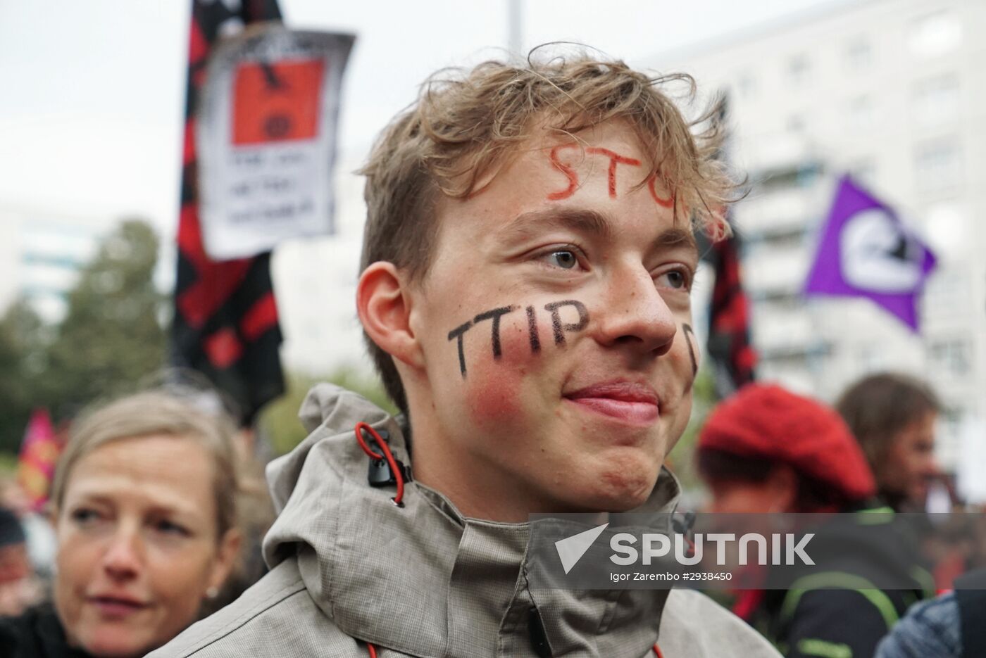 Protest rally against Transatlantic Trade and Investment Partnership (TTIP) in Berlin