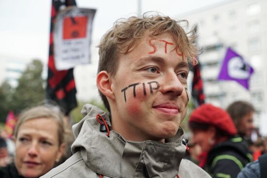 Protest rally against Transatlantic Trade and Investment Partnership (TTIP) in Berlin