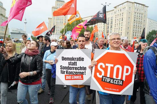 Protest rally against Transatlantic Trade and Investment Partnership (TTIP) in Berlin