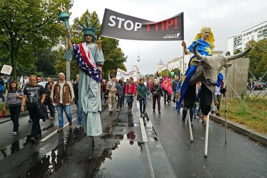 Protest rally against Transatlantic Trade and Investment Partnership (TTIP) in Berlin