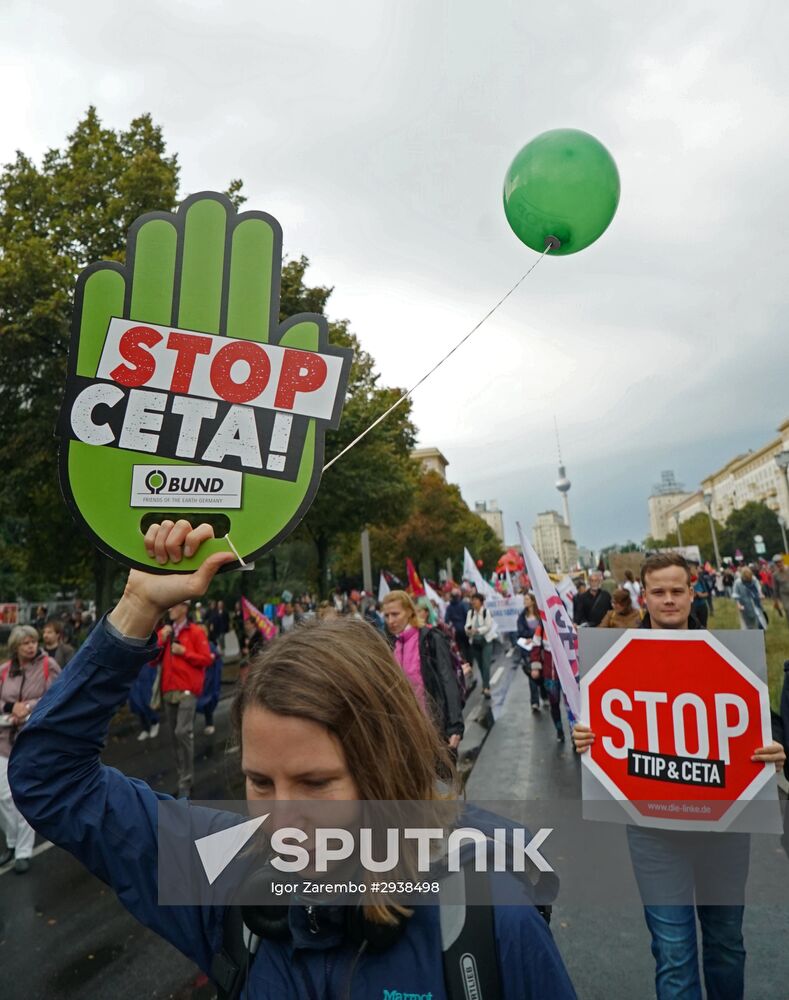 Protest rally against Transatlantic Trade and Investment Partnership (TTIP) in Berlin