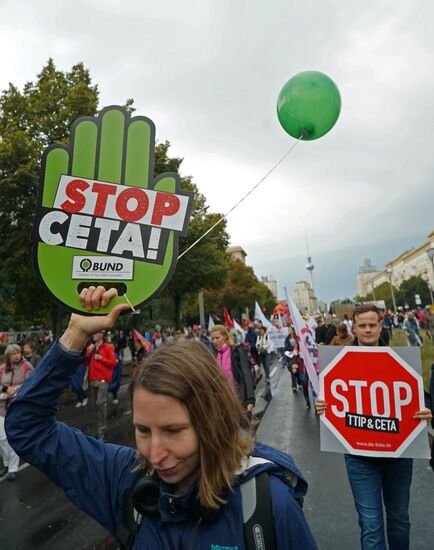 Protest rally against Transatlantic Trade and Investment Partnership (TTIP) in Berlin