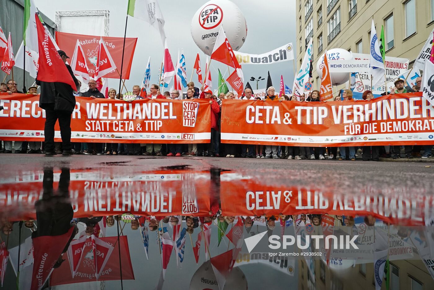 Protest rally against Transatlantic Trade and Investment Partnership (TTIP) in Berlin